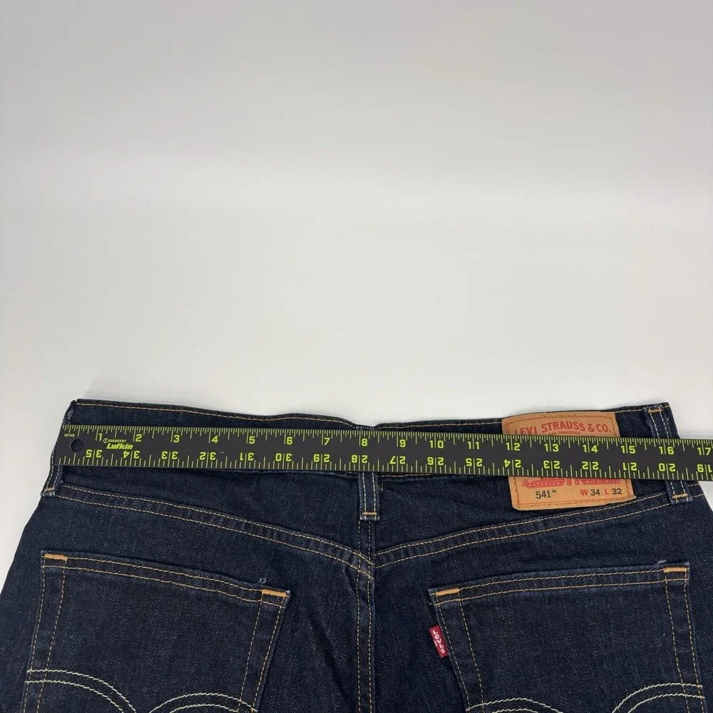 Levis 541 Dark Wash Straight Leg Blue Denim Jeans Mens 34x32 Cotton Blend